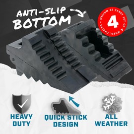 AFA Tooling Approved for Automotive Wheel Chocks for Cars, RVs, Trucks, Trailers, and Vehicles G.V.W. up to 8T, 4 Pack - Anti Slip Bottom Tire Chock for All Weather Use - RV, Travel Trailer, Pop Up Camper Accessory