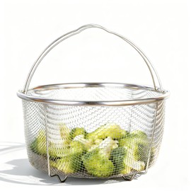Mesh Steamer Basket for Sturdy Stainless Steel Steamer Insert Basket, Mesh Net Strainer and Insert for Pressure Cookers and Pots for Washing Fry Steam (7.8in)