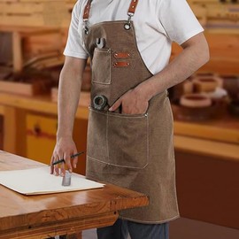 Chef's apron, men's and women's canvas apron with 3 pockets anti-cross back Cooking work apron for cooking barbecue bibs (brown)