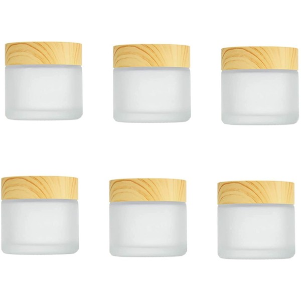 Healthcom 6 Pcs 30 Gram/30 ml Empty Jars Round Frosted Glass Cosmetic Cream Jar Bottle Wood Grain Lid Cosmetic Container Refillable Glass Cream Box Lotion Cream Pot Jars for Makeup Lip Balm Eye Cream