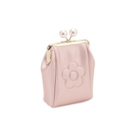 MARY QUANT Embossed Daisy Pearl Multi-Pouch with Gusseted Mouth H5.3 x W4.7 x D2.0 inches (13.5 x 12 x 5 cm), Pearl Pink