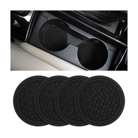 TSUGAMI 4PCS Car Cup Holder Coasters, 2.75 Inch Non-Slip Insert Water Bottle Holder Pads, Dustproof Automotive Interior Accessories Mat, Universal for Vehicles, Trucks, RVs and More (Black)