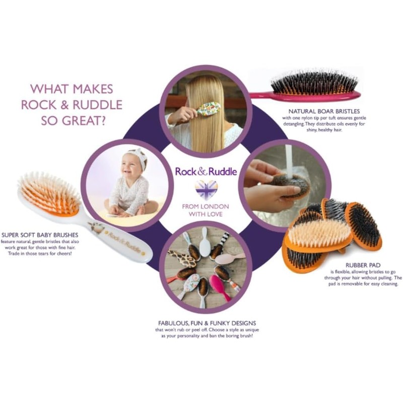 Rock & Ruddle Soft White Natural Boar Bristle Hairbrush for