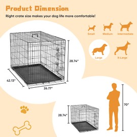 YLIEHS Dog Crate for Secure Comfort, Folding Wire Cage with Divider Panel, Spacious and Easy-Clean Design, 42 Inch
