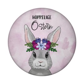 Hoppy Easter Magnet Round with Cute Easter Bunny as Easter Decoration and for Pinning Notes on the Fridge at Easter Time to Decorate the Home for Spring