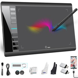 UGEE Graphics Drawing Tablet, M708 V2 Upgrade Support Android Device,10x6 Inch Ultra Thin Large Digital Graphic Tablets for PC, Pad with 8 Hot Keys 8192 Level Battery-Free Stylus for Creation Sketch