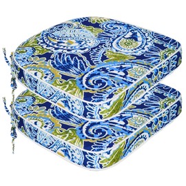 JMGBird Outdoor Chair Cushions Set of 2 - Blue Mandala Flower Pattern 16x17 Inch Patio Seat Cushions with Ties