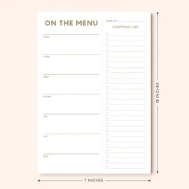 Sweetzer & Orange Meal Planner Notepads - Gold Print Notepad Organiser for Weekly/Daily Food Planning - Tear-Off Grocery Shopping List, 2 Magnets for Hanging on Refrigerator Door - 17x25cm, 52 Sheets