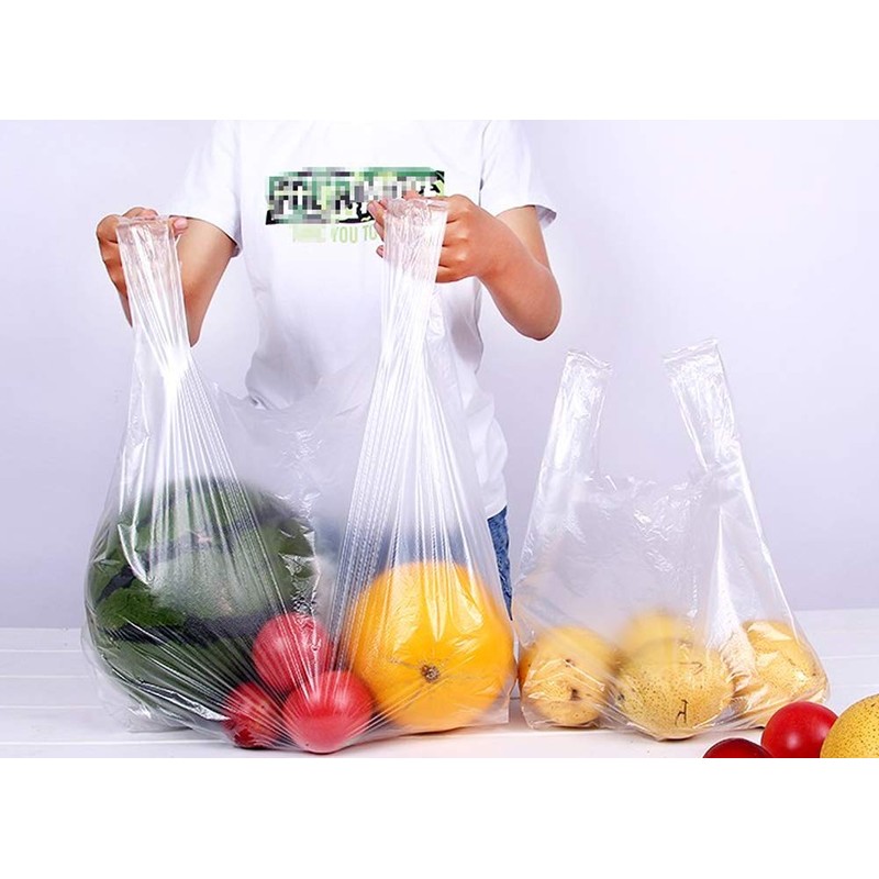 XUMIN Pack of 100 Clear Plastic Supermarket Vest, transparent, Classic