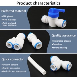 Newzoll 21PCS RO 3/8" Water Line Valve Set, RO Water Filter Fittings (Ball Valve +T +I +Y Type +10M PE Tubing Hose Pipe), Water Tube Fitting 3/8" Quick Connector Kit