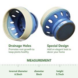 Gepege 6.5 Inch Orchid Pots with Holes for Indoor Plants, Plant Pots with Drainage Hole, Ceramic Flower Planter with Saucers, Blue Ceramic Planter