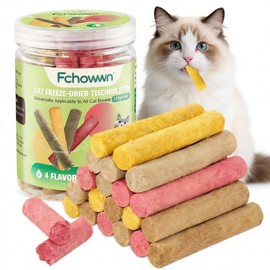 Fchowwn 4 Flavor/110g Freeze-Dried Cat Treats,Chew Sticks for Dental Health,Hairball Control & Digestive Support (Beef,Cat Grass Salmon,Chicken Pumpkin,Chicken Dragon Fruit)