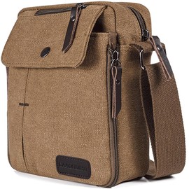 CAAORDKSO Men's Shoulder Bag Small Crossbody Bag, Vintage Canvas Messenger Shoulder Bag Satchel Travel bag Multi Pocket Purse (Coffee)