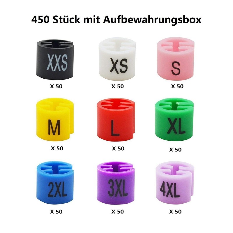 Apore Pack of 450 Size Markers, Plastic Hangers, Size Rings,