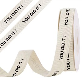 anshome Graduation Cotton Ribbon, 5/8" x 10 Yards You Did It! Ribbons Congrats Grad Cream White Ivory Cotton Herringbone Soft Natural Fabric Ribbon for Class of 2026 Graduate School Gift Wrapping