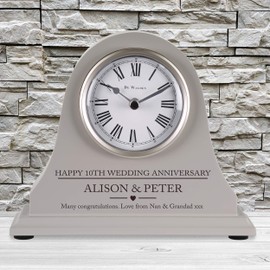 De Walden 10th Wedding anniversary couple gift Engraved Grey Mantel Clock Tenth