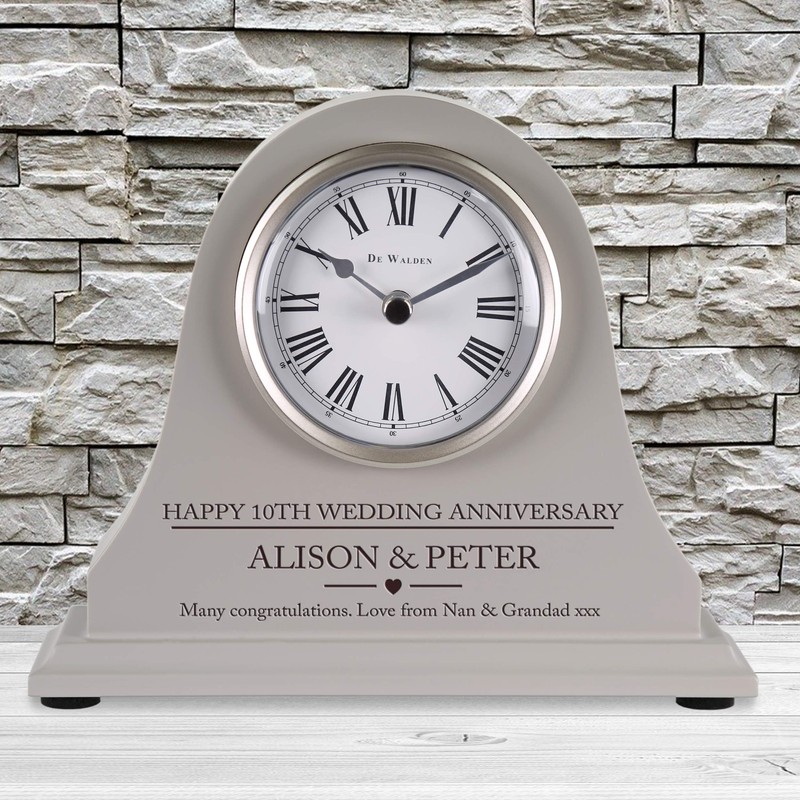 De Walden 10th Wedding anniversary couple gift Engraved Grey Mantel
