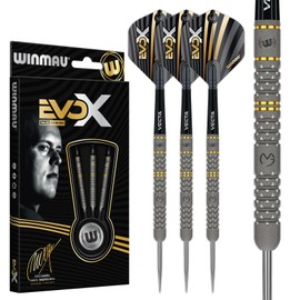 WINMAU – Michael Van Gerwen MvG - EvoX 24g Professional Steel Tip Darts Set with Dart Flights and Stems (Shafts)
