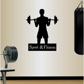 Wall Vinyl Decal Home Decor Art Sticker Sport and Fitness Sign Guy Man Barbell Strong People Sports Fitness Gym Room Removable Stylish Mural Unique Design 828