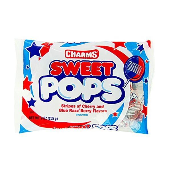 Patriotic USA Flag Charms Sweet Pops, 9 oz. Bag,Red, White and Blue,15 Count (Pack of 1)
