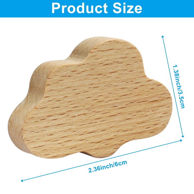 Kemcatui 6 Pack Cloud Wooden Knobs, Decorative Wood Dresser Knobs