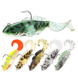 PROBITE Curly Tail Spotted Leadhead Jig - Soft Baits (6-Pcs) - Pre-Rigged Leadhead Jigs with Vibrating Action, Multi-Color for Bass/Trout/Crappie in Fresh & Saltwater