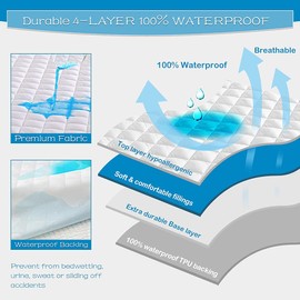 British Home Bedding 100% Waterproof Anti Allergy Quilted Mattress Protector Cotton Fitted Sheet (Double)