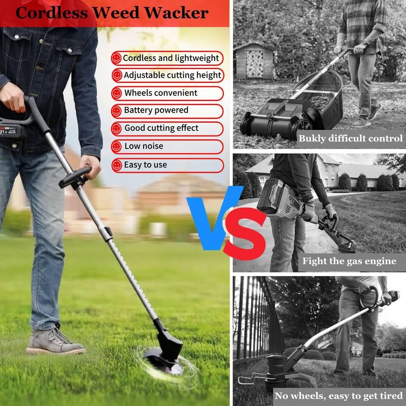 Electric Weed Wacker with Wheel, 21V Cordless Weed Eater with