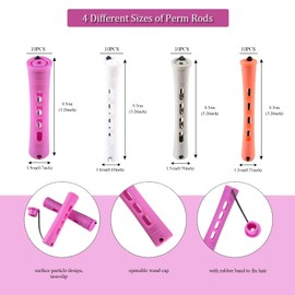 40Pcs Perm Rods Permanent Wave Curling Rods 4 Sizes Plastic Cold Wave Rods Hair Rollers Purple Perm Rods for Short Medium Straight Long Curly Hair Rollers Curling Rods for Women DIY Hairdressing Tools
