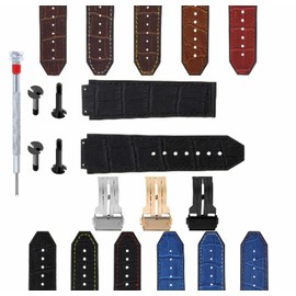Ewatchparts 24mm Leather Watch Band Strap Rubber Compatible With Hublot Bang Clasp Includes 4 Screws and Screw Driver