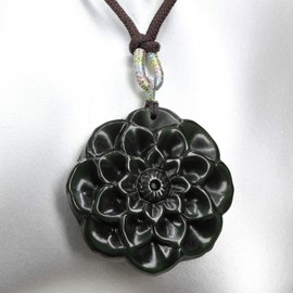 Keleny Natural Green Rainbow Obsidian Gemstones Hand Carved Lotus Flowers 40mm Bead Pendant Brown Rope Necklace 22 Inch