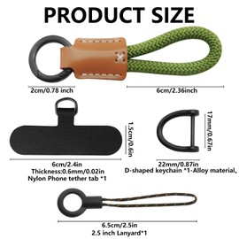 HINGTAI 2 PCS Leather Keychain for Car Keys, Car Key Chain Key Lanyard Car Key Holder for Keychain with D-Shaped Keychain, Nylon Phone Tether Tab, Multifunctional Wrist Keychain Cell Phone Lanyard