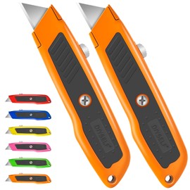 DIYSELF 2 Pack Utility Knife, Heavy Duty Box Cutter Retractable Knife, Aluminum Alloy & Rubber Handle, Razor Knife Carpet Cutter, Box Opener for Warehouse, Shop, Box Knife Cardboard Cutter (Orange)