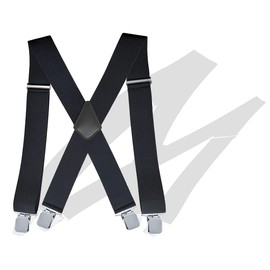 KAPSING Braces for Men, Black, 5 cm, Extra Strong, 4 Strong Metal Clips, Wide X Back Elastic and Adjustable, One Size Fits All, black