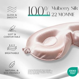 ZIMASILK Adjustable 22 Momme 100% Mulberry Silk Sleep Mask, Upgraded 3D Contoured Cup Eye Mask for Sleeping, Super Soft & Breathable Blindfold, Blackout for Deep Sleeping (Pink)
