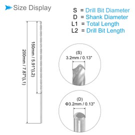 CoCud Extra Long Spiral Drill Bit 3.2 mm Diameter 200 mm Total Length High-Speed Steel Rotary Drill Bit (Application: for Hardened Metal Woodworking Plastic Aluminium) Pack of 6