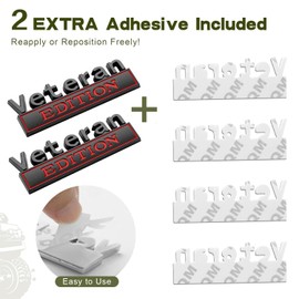 2Pack Veteran Edition Car Emblem with 4 Adhesives, 3D Badge Decal for Trucks, Metal Stickers Replacement Compatible with Universal Vehicle, Army Veteran Gifts for Men (Black & Red)