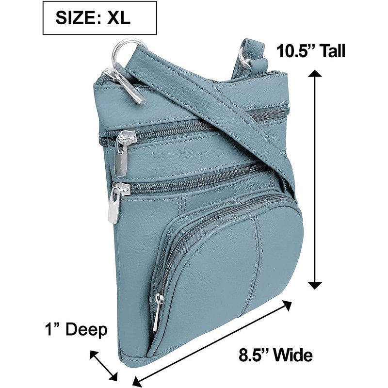 Roma Leathers Auténtico bolso cruzado XL, multibolsillo, correa ajustable, XL,