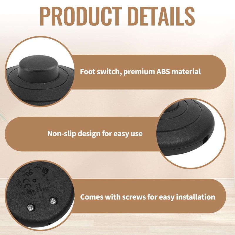 2PCS Inline Floor Lamp Foot Switch, 250V 2A Foot Pedal