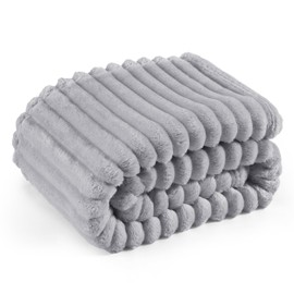 Bedsure Home Decor Living Room Throw Blanket - Fuzzy Grey Blankets Fluffy Fleece Blankets for Bed, Couch, Sofa, Plush Lightweight Blanket for All Season, 50x60 Inches, Stripe Textured