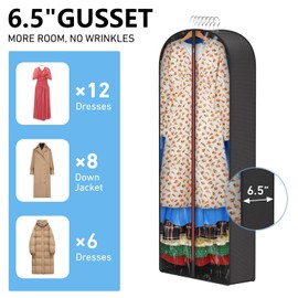 MONOMARK 60" Dress Bags for Gowns Long, Garment Bags for Hanging Clothes, 6.5" Gussetes Dress Garment Bag, Clear Foldable Long Dress Bag for Closet Storage and Travel, 6 Pack