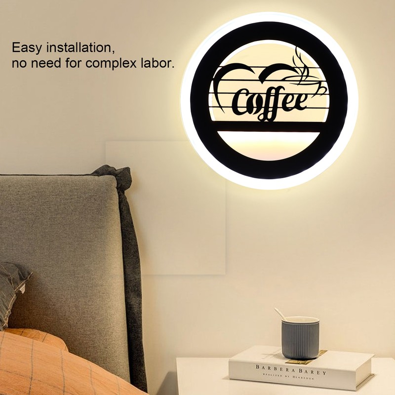 LED Wall Lamp Coffee Pattern Modern Bedside Wall Lamp for