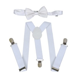 NiceYnn Kids Braces Bow Tie Set, 2.5cm Elastic Adjustable 60cm Y-Back Clip-on Suspenders, Formal Classic 9cm Pre-Tied Bowties for 1-9 years olds Boys Girls Wedding Party Fancy Dress up