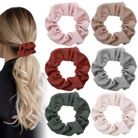 Wanmu 6 Pcs Colorful Hair Scrunchies for Women Girls, No Crease Soft Elastic Hair Ties, Cute Big Cotton Scrunchies for All Hair-Types No Damage (6 Color)
