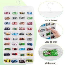 JOYMOMO Hanging Organizers for Hot Wheels Double Sided 80 Pockets Display Case for Toy Cars(Without Toy Cars) (One Piece White)