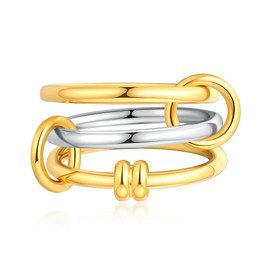 MQV Stackable Two Tone Link Connected Rings Interlocking Ring Chunky Stacking Bands Gold Silver Statement Ring Maximalist Stacking Ring for women men lovers (size 7)
