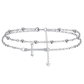 J.MUEN Anklet 925 Silver for Women, Summer Beach Jewellery Gift for Women Girls, Adjustable Anklet 22 + 4 cm, Sterling Silver, Cubic Zirconia