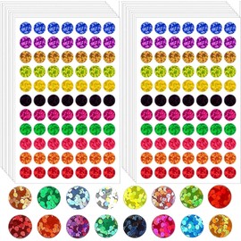 LYSAIMG 20 Sheets Laser Color Round Dot Stickers,1540 Pcs Shinny Circle Dot Labels,1cm Diameter 11 Color Style Colored Dot Stickers for for Office and Student Mark, Funny DIY