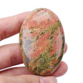 Lovionus89 Unakite Worry Stones, Natural Oval Palm Tree Bag, Healing Crystal, Massage, Spa, Energy Stone