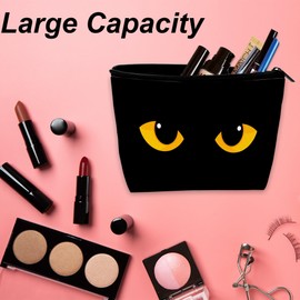 DEMACYA Makeup Bag for Purse Waterproof Funny Black Cat Evil Eye Cosmetic Bags for Women Zipper Travel Toiletry Pouch Makeup Bags Gift 9.5×5.9 Inch